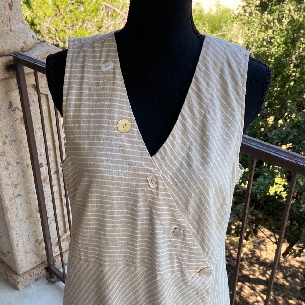 Soft Surroundings Striped Beige Sleeveless Dress Hemp and Cotton Sz Medium